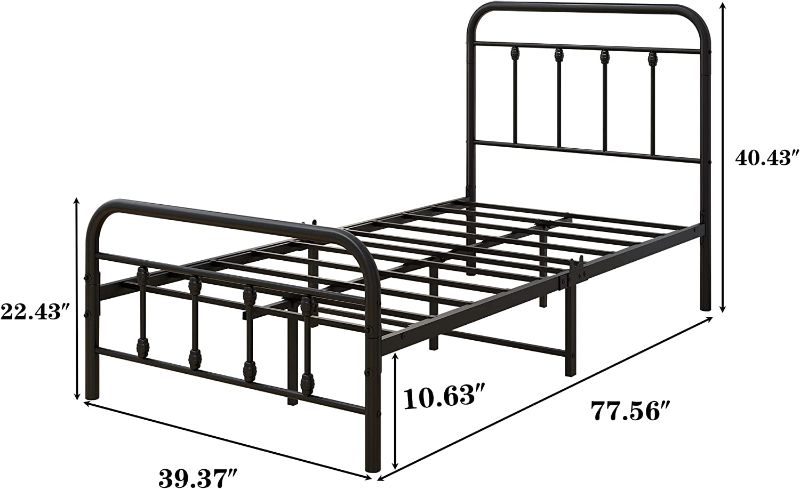 Photo 2 of Diolong Metal Bed Frame Vintage Sturdy Twin Size with Headboard and Footboard Mattress Foundation No Box Spring Needed (Twin, Black)
