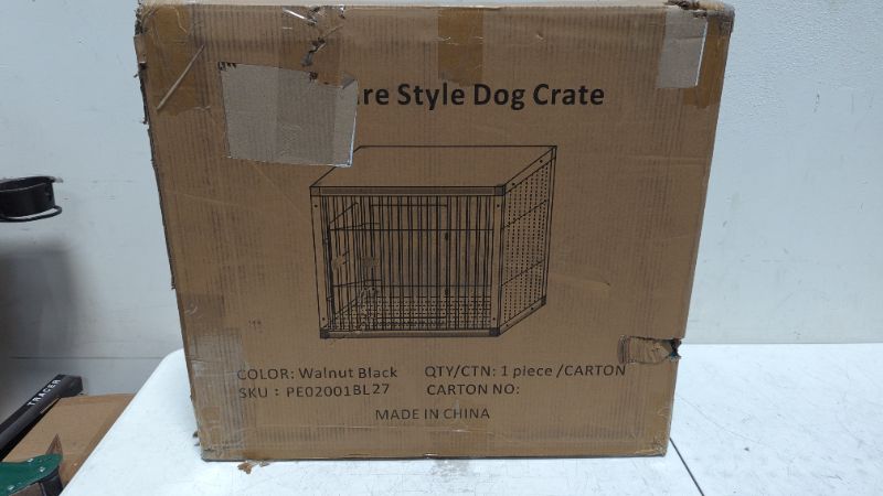 Photo 3 of Aivermeil Furniture Dog Crate 27" with Double Doors ( Upgrade Fixed ) , Wooden Dog Crate Side Table , Dog Kennel for Small/Medium/Large Breed Dogs Walnut Black Medium 25.1"*20"*23.6" Walnut Black