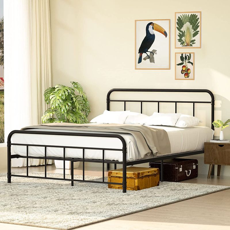 Photo 1 of WILSLAT Metal Full Size Bed Frame with Headboard and Footboard, Black Full Size Bed Frame, Heavy Duty Steel Slat Support, Noise Free, No Box Spring Needed, Easy Assembly
