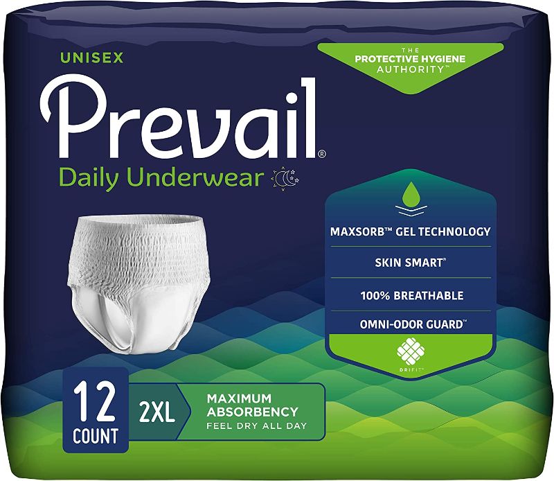 Photo 1 of Prevail Adult Incontinence Underwear for Men & Women, Maximum Absorbency, XX-Large, 12 Count (Pack of 1)
