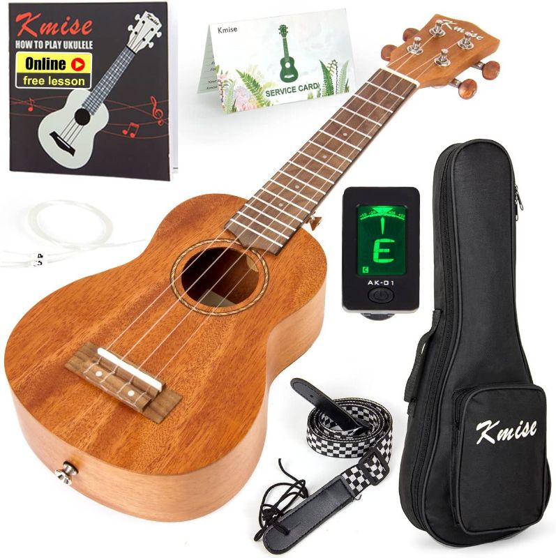 Photo 1 of Kmise Soprano Ukulele Professional Mahogany Instrument 21 Inch Hawaiian Ukalalee for Beginner With Ukelele Starter Kit ( Free Online Lesson Bag Tuner Strap Replacement Strings Instruction Booklet )
