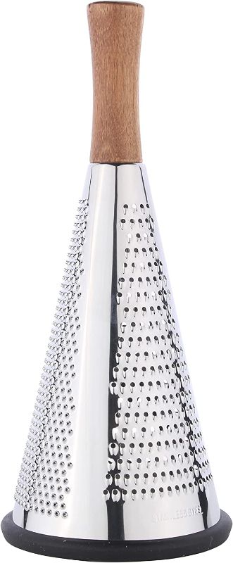 Photo 1 of Cone Cheese Grater with Handle - Stainless Steel Triple Function Wood Handle Parmesan Shaver Non-Slip Rubber Bottom Hand Held Multifunction Vegetables Cheese Grater with container(XL:11.8" X 5.1")