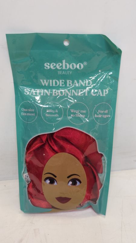 Photo 2 of Wide Band Satin Bonnet Cap,Bonnets for Women,Silky Bonnet for Curly Hair,Women Hair Wrap for Sleeping (Wine Red)
