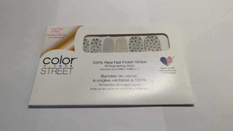 Photo 2 of Under the Stars - Color Street Nail Strips, Blue Stars on White with Silver Glitter, FDG368
