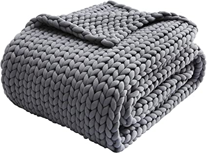 Photo 1 of ZonLi Chunky Knitted Throw Weighted Blanket 10 Pounds (Light Grey, 50''x60''), Handmade Cooling Weighted Knit Blanket for Kids, Soft Breathable Cozy Home Decor for Sofa Bed, Even Weight & No Beads
