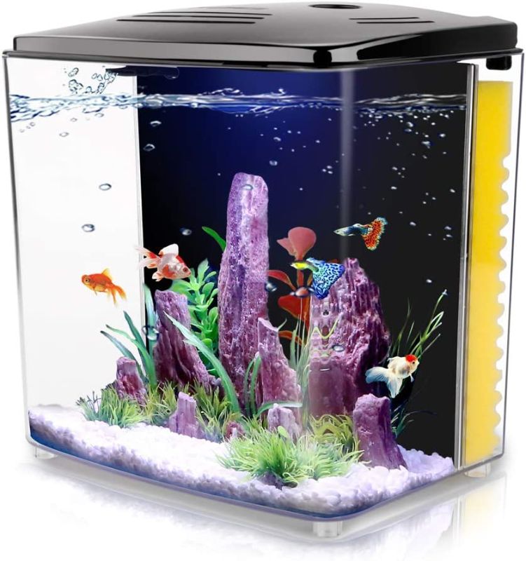 Photo 1 of 1.2Gallon Betta Aquarium Starter Kits Square Fish Tank with LED Light and Filter Pump
