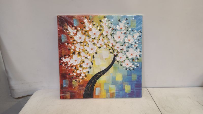 Photo 1 of YaSheng Art - hand-painted Oil Painting On Canvas white Flowers Paintings Modern Home Interior Decor Abstract Art picture Ready to hang 24x24inch 24x24inch (60x60cm) YS-0019
