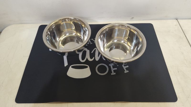 Photo 1 of Dog food and water Bowl Stand with "My food Paws Off" Mat