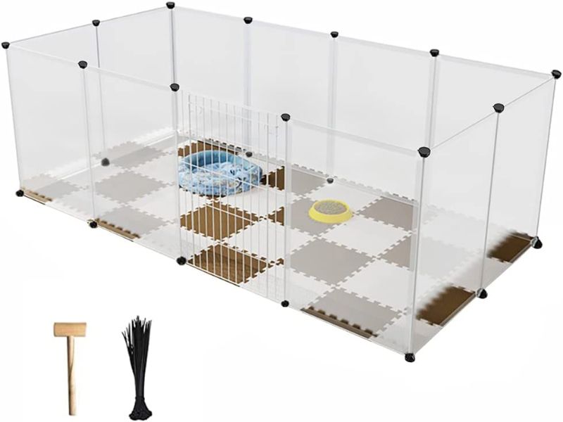 Photo 1 of  Pet Playpen, Portable Large Plastic Yard Fence Small Animals, Puppy Kennel Crate Fence Tent,18 x 29.5, White, 12 Panels