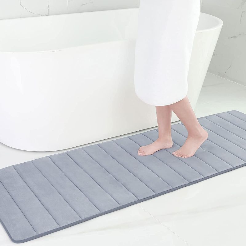 Photo 1 of Buganda Memory Foam Bath Mat Rug, Ultra Soft and Non-Slip Bathroom Rugs, Water Absorbent and Machine Washable Bath Rug Runner for Bathroom, Shower, and Tub, 70" x 24", Grey
