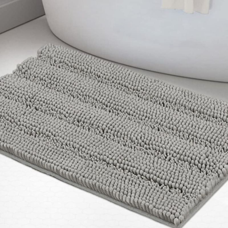 Photo 1 of Gray Kitchen Runner Chenille Shag Area Rug Non Slip Backing for Kitchen Floor Runner Rug with Water Absorbent Bath Room Mat for Kitchen/Tub/Living Room, 59" X 20", Dove Gray, Striped Pattern
