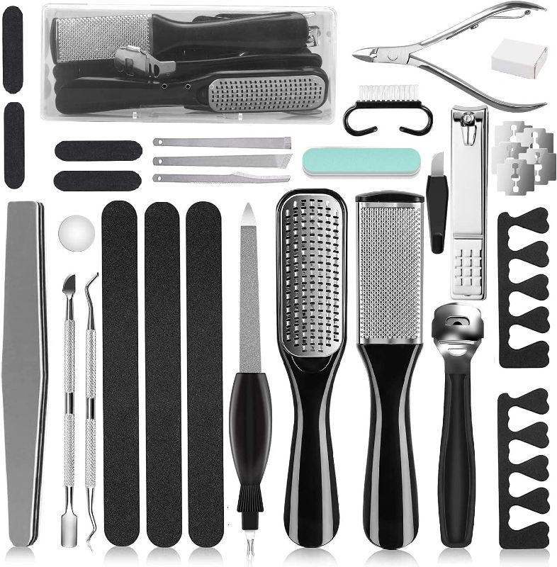 Photo 1 of Professional Pedicure Tools Set, 26 in 1 Stainless Steel Foot Care Kit Foot Rasp Dead Skin Remover Pedicure Kit,Foot File Kit Foot Callus Remover, for Men Women Travel
