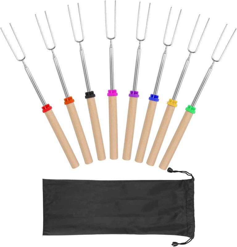 Photo 1 of Cheer Collection Marshmallow Roasting Sticks - Set of 8 Extendable Smores Sticks and BBQ Forks - Telscoping Hot Dog Skewers with Storage Bag
