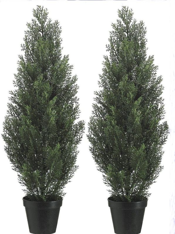 Photo 1 of Two 3 Foot Outdoor Artificial Cedar Trees Potted Plants
