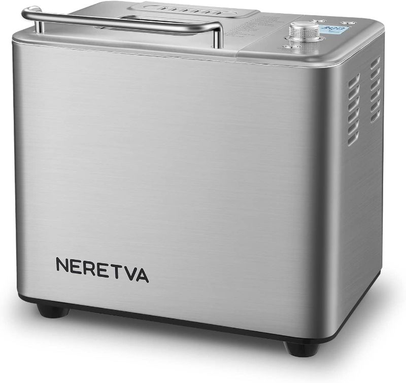 Photo 1 of Neretva Bread Maker Machine , 20-in-1 2LB Automatic Breadmaker with Gluten Free Pizza Sourdough Setting, Digital, Programmable, 1 Hour Keep Warm, 2 Loaf Sizes, 3 Crust Colors - Receipe Booked Included (Sliver)
