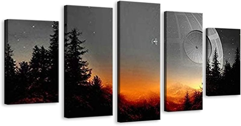 Photo 1 of QIXIANG Movie Anime Posters Death Star 5 Panel Canvas Print Wall Art Space Canvas Painting For Bedroom Decor Living Room
