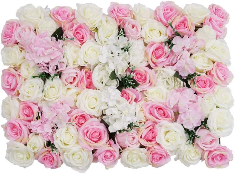 Photo 1 of Flower Panels 24"x16" Flower Wall Screen Artificial Flowers Romantic Floral Backdrop Wedding Decor Photo Photography Background Home Decoration - Mix Roses
