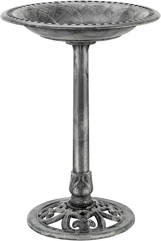 Photo 1 of VIVOHOME 28 Inch Height Polyresin Lightweight Antique Outdoor Garden Bird Bath Gray
