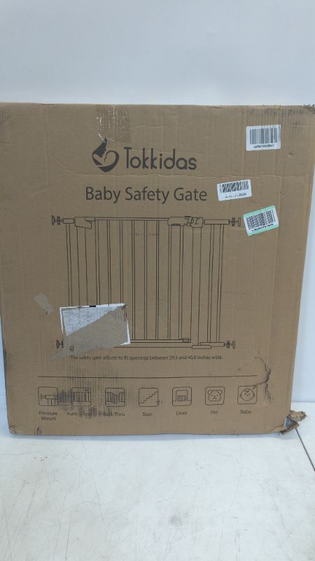 Photo 2 of Tokkidas 29.5"-40.6" Auto Close Baby Gate, Extra Wide Child Gate with Door, Easy Walk Thru Dog Gate for Stairs, Doorways, House, Includes 2.75" & 5.5" Extension, Pressure Mounted Kit NO Drilling
