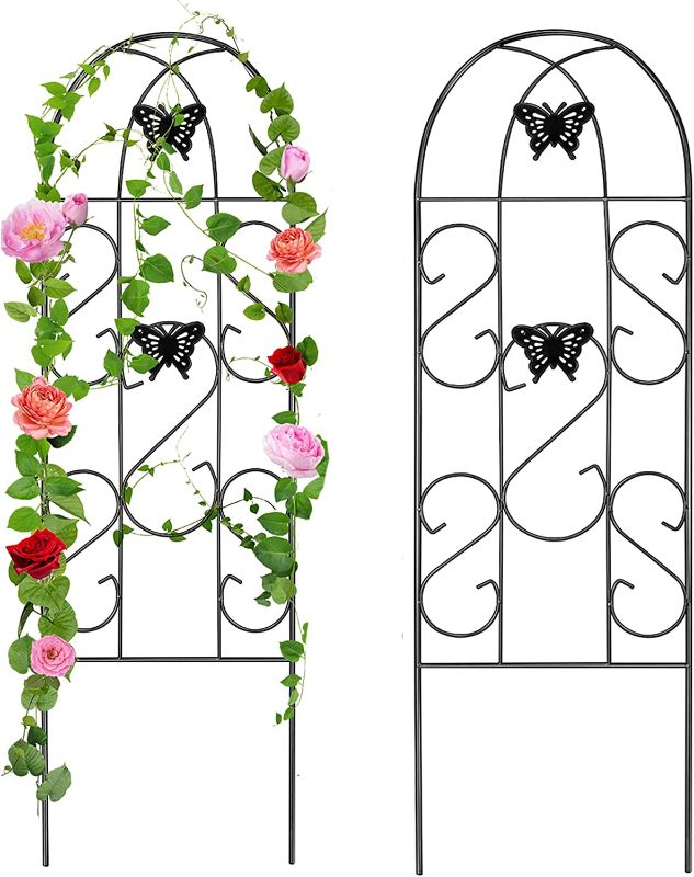 Photo 1 of AMAGABELI GARDEN & HOME 2 Pack Garden Trellis 60" x 18" Rustproof Black Iron Butterfly Potted Vegetables Flowers Patio Metal Lattices Grid Panels for Ivy Roses Cucumbers Clematis Supports
