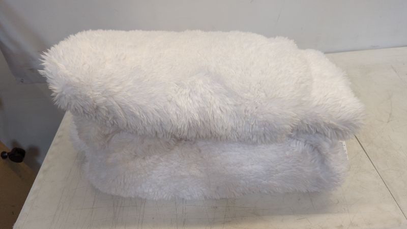 Photo 3 of Decorative Extra Soft Faux Fur Blanket Queen Size 78" x 90",Solid Reversible Fuzzy Lightweight Long Hair Shaggy Blanket,Fluffy Cozy Plush Fleece Comfy Microfiber Blanket for Couch Sofa Bed,Cream White
