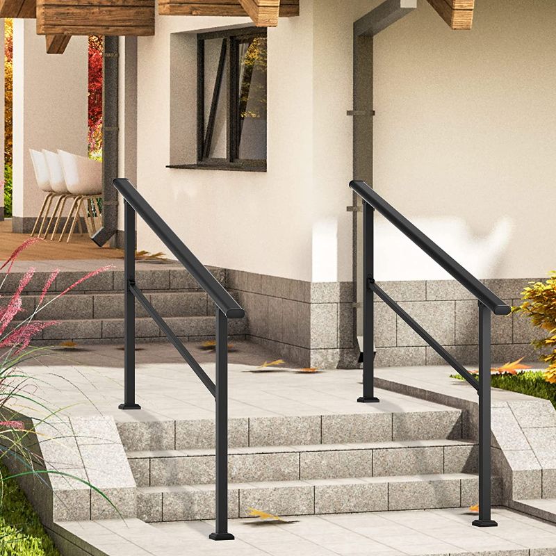 Photo 1 of Outdoor Stair Railing, Black Handrails for Outdoor Steps 5 Step Handrail Fits 4 to 5 Steps Transitional Handrail
