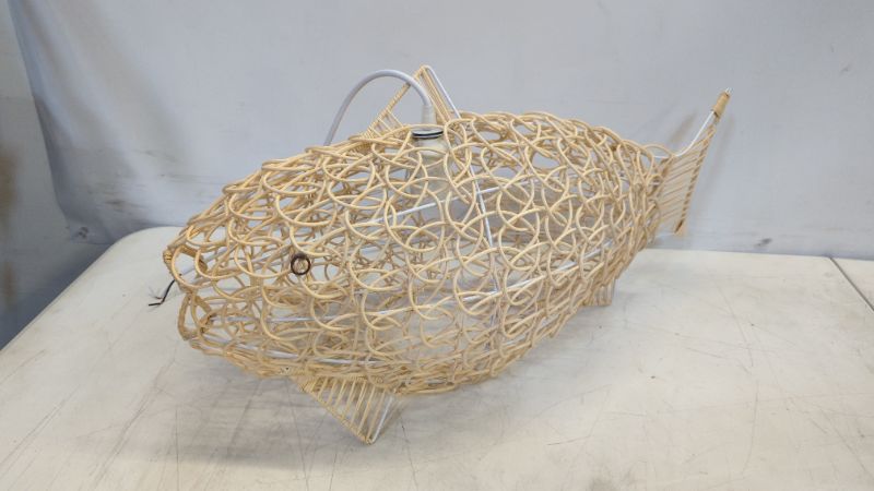Photo 3 of SkyTalent Fish-Shaped Lantern Pendant Lighting Rattan Light, 24inch Weaving Natural Wicker Ceiling Hanging Light Woven Chandelier with Adjustable Cord for Dining Room Living Room Restaurant