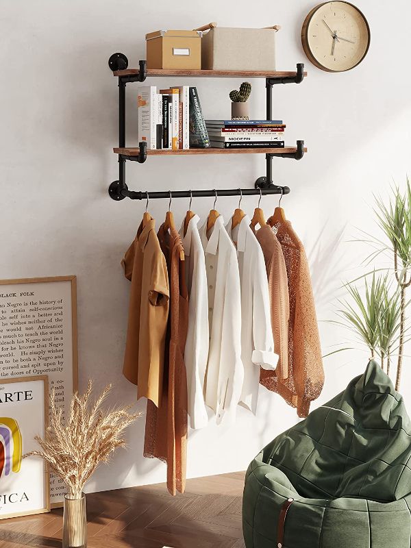 Photo 1 of 
TEDIDUWA 30in Industrial Pipe Clothing Rack,2-Tier Wall Mounted Clothes Rack, Pipe Clothing Rack with Shelf, Wall Hangers for Clothes, for Bedroom, Laundry, Living Room, Retail Store
