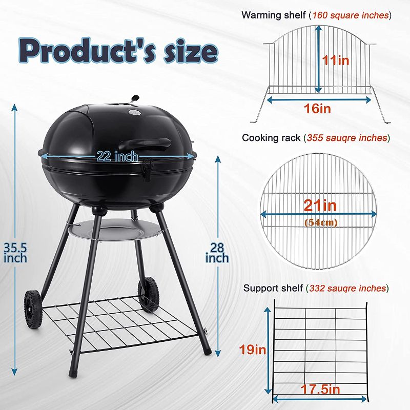 Photo 1 of 22-inch Charcoal Kettle Grill Set of 5, HaSteeL 2 Layer Grilling Racks Outdoor BBQ Grill, Heavy Duty Large Enameled Grills with Grilling Accessories for Camping Backyard Picnic, Barbecue Spatula
