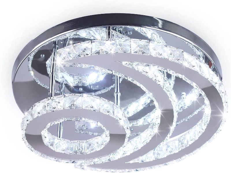 Photo 1 of 15.7" Modern LED Chandelier Ceiling Light - Moon Shape Crystal Flush Mount Light Fixture for Bedroom,Living Room,Bathroom,Hallway - Cool White (6500K)