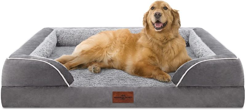 Photo 1 of Comfort Expression Waterproof Orthopedic Dog Bed Foam Dog Beds for Extra Large Dogs Durable Dog Sofa The Pet Bed Washable Removable Cover with Zipper and Non-Slip Bottom Bolster XL Large Dog Beds
