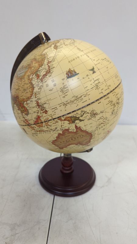 Photo 3 of ANNOVA Antique Globe 10" / 25 cm Diameter with A Wood Base, Vintage Decorative Political Desktop World - Rotating Full Earth Geography Educational - Kids, Adults, School, Home, Office (Dia 10-inch)