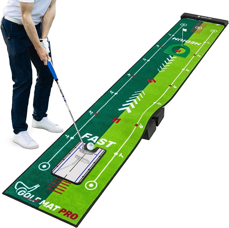 Photo 1 of SAPLIZE Two-Speed Golf Putting Practice Mat with Putting Alignment Mirror, 20 in X 10 ft Putting Training Aid Mat, Anti-Slip Backing Golf Putting Green for Indoor/Outdoor
