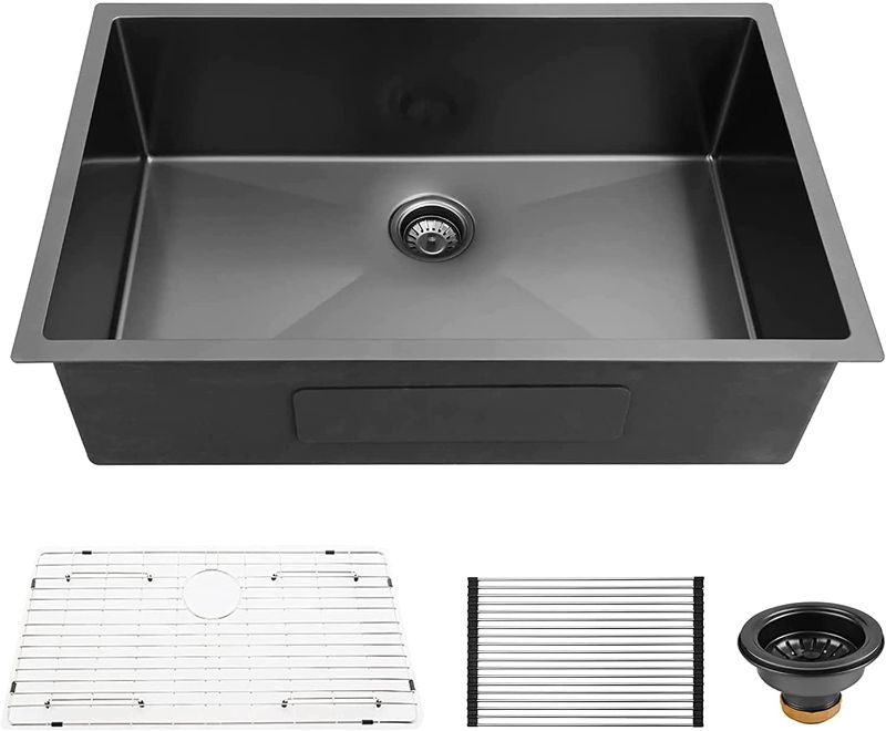 Photo 1 of 30" x 21" x 10" Undermount Kitchen Sink 16 Gauge Stainless Steel Single Bowl Kitchen Sink Gunmetal Black Nano Surface Modern Luxury Sink