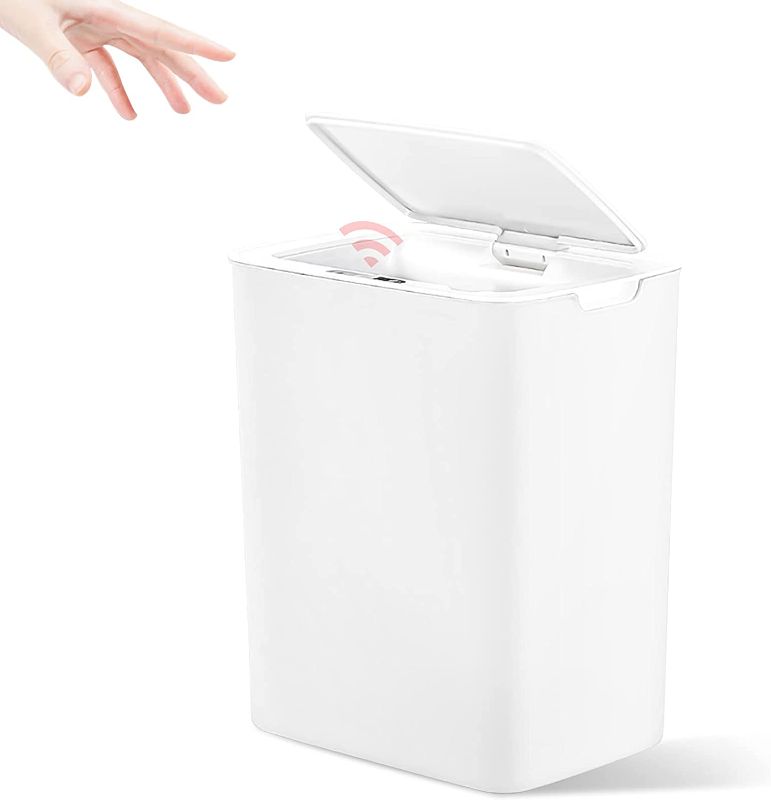 Photo 1 of White Automatic Sensor Trash Can, Touchless Inductive Garbage Bin for Bathroom, Kitchen and Bed, Small 16L
