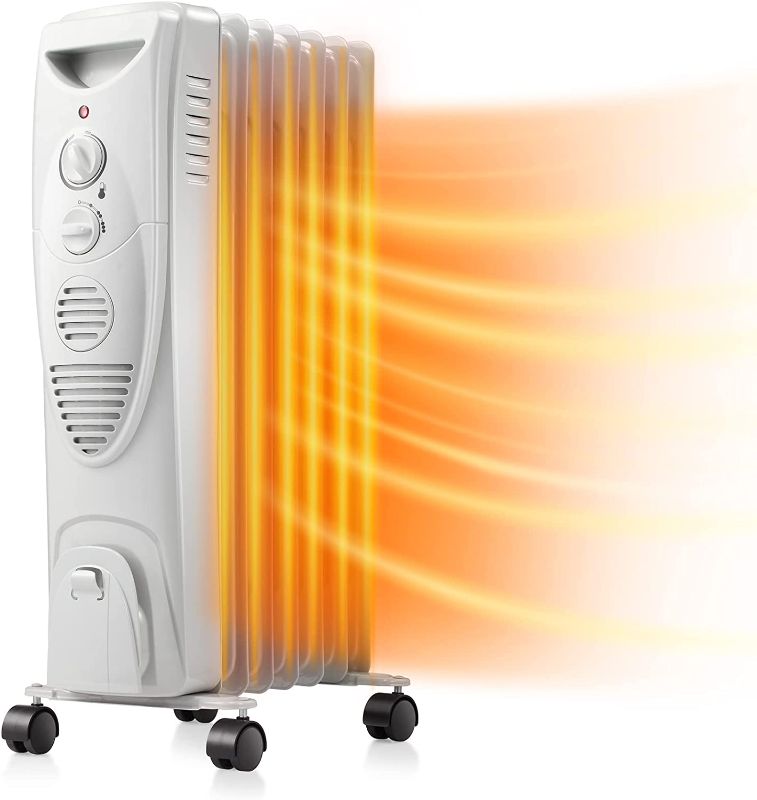 Photo 1 of Kismile 1500W Oil Filled Radiator Heater, Portable Electric Heater with 3 Heat Settings, Adjustable Thermostat, Overheat & Tip-Over Protection, Oil Heaters for Indoor Use (Grey)
