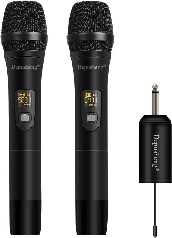 Photo 1 of Depusheng W2 UHF Wireless Microphone System Handheld LED Mic UHF Speaker with Portable Receiver
