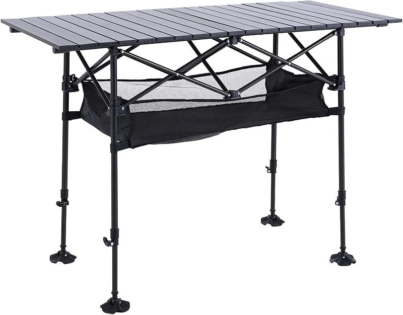 Photo 1 of ALPHA CAMP Camping Table Outdoor Portable Table with Storage Adjustable Aluminum Table for Grill Travel Table Outdoor Picnic,Beach,BBQ,Backyards
