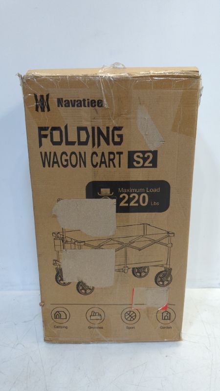 Photo 2 of Navatiee Collapsible Folding Wagon, Wagon Cart Heavy Duty Foldable with Two Drink Holders, Utility Grocery Wagon for Camping Shopping Sports, S2, Black
