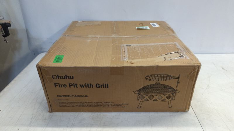 Photo 2 of 30 Inch Large Fire Pit with Cooking Grate for Outside, Ohuhu 2-in-1 Outdoor Wood Burning Fire Pits with Fireproof Mat, Mesh Lid & Poker, BBQ Grill Firepit for Patio Backyard Garden Camping Bonfire
