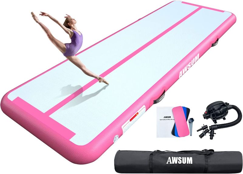 Photo 1 of Inflatable Air Gymnastics Mat 10ft/13ft/16ft/20ft/23ft Training mat 4/8 inches Thick tumbling mat with Electric Pump for Home/Gym/Outdoor