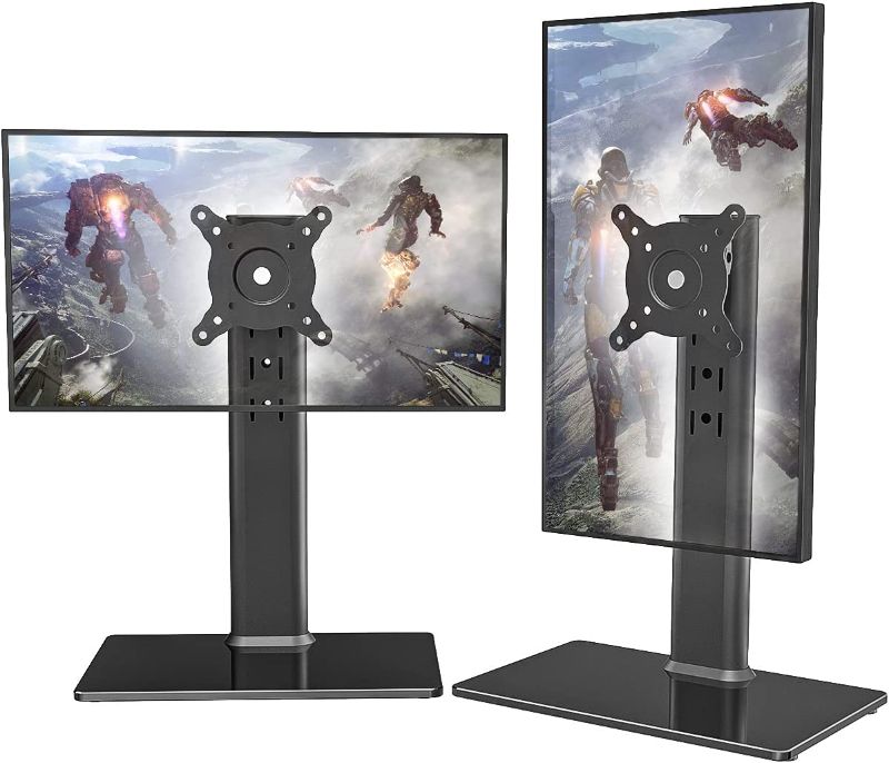 Photo 1 of 2 Pack Single LCD Computer Monitor Free-Standing Desk Stand Riser for 13 inch to 32 inch Screen with Swivel, Height Adjustable, Rotation, Holds One (1) Screen up to 77Lbs(HT05B-201)
