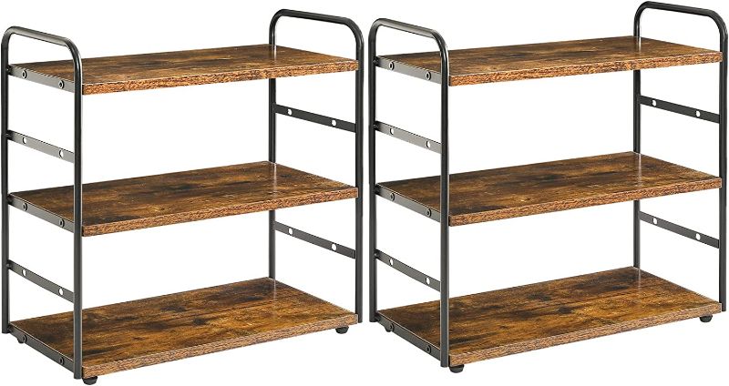 Photo 1 of IBUYKE Set of 2 3-Tier Bathroom Counter Organizer, Tray Countertop Storage Shelf, Kitchen Spice Rack Standing, Counter Standing Rack Cosmetic Holder, Rustic Brown TWJ001H-2
