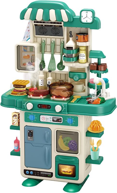 Photo 1 of Deejoy Kitchen Playset,48Pcs for Boys and Girls, Kitchen Toys with Realistic Lights&Sounds, Simulation of Spray and Play Sink, Pretend Play Food with Toddler
