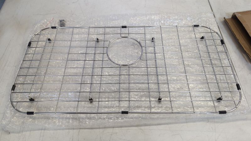 Photo 3 of LQS Stainless Steel Kitchen Sink Bottom Grid and Sink Protector, Protective Sink Grid 27.5 x 13.5 Inches with Rear Drain for Single Sink Bowl
