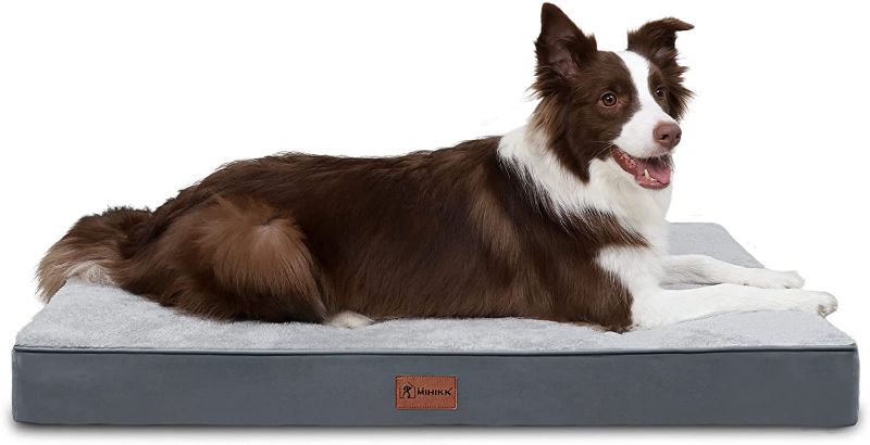 Photo 1 of MIHIKK Orthopedic Dog Bed Waterproof Dog Beds with Removable Washable Cover Anti-Slip Egg Foam Pet Sleeping Mattress for Large, Jumbo, Medium Dogs, Grey, 53 x 40 Inch
