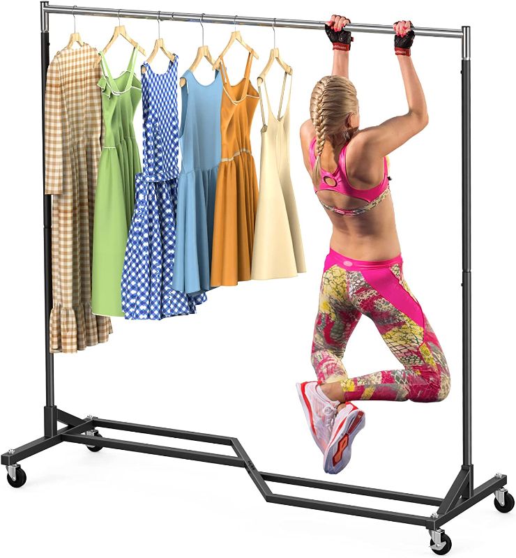 Photo 1 of Mr IRONSTONE Upgraded Rolling Clothes Rack, Clothing Racks for Hanging Clothes, Garment Rack Heavy Duty, Commercial Clothes Rack for Clothing, Sturdy Clothes Rack with Shelves
