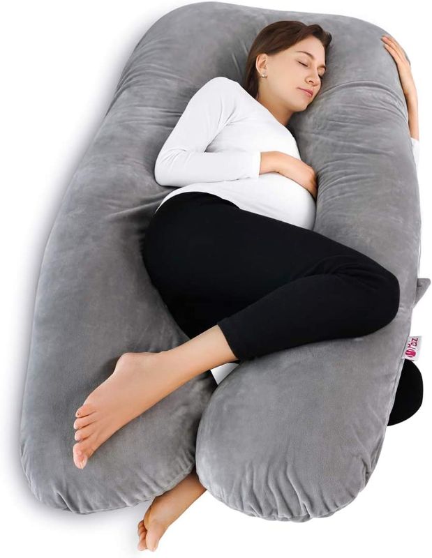 Photo 1 of Pregnancy Pillow, U Shaped Pregnancy Body Pillow, Pregnancy Pillows for Sleeping with Zipper Removable Cover (Gray- Velvet)