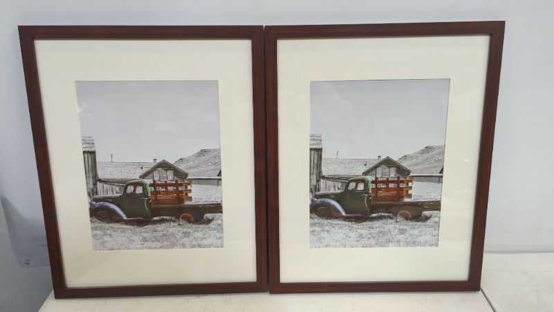 Photo 1 of  16x20 Picture Frames with Mat for 11x14 or 16x20 Picture Collage Gallery Wall Frame with Real Glass, Brown, 2 Pack