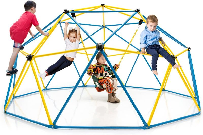 Photo 1 of Climbing Dome with Swing, 10FT Outdoor Jungle Gym Monkey Bar Climbing Toys for Toddlers, Geometric Dome Climber Playground Set for 3-10 Boys Girls Backyard Gift Present, Holds up to 800 lbs